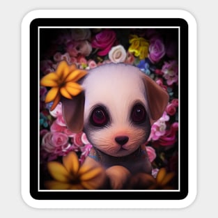 cute puppy in the middle of flowers Sticker